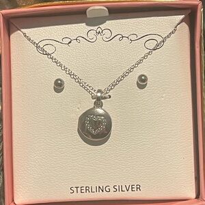 Sterling Silver Locket Heart Pendant Necklace and Earring Set